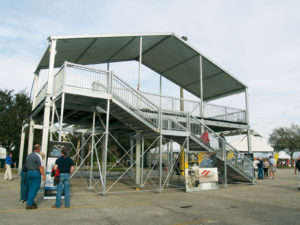 A proposal to the International Building Code would require a full structural review of tents when certain factors are involved, such as multiple stories. This structure was on display at IFAI  Tent Expo 2015.