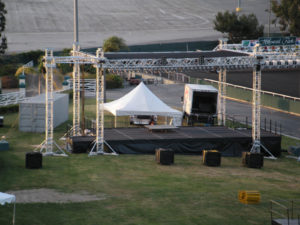JoRonCo Rentals Inc. supplied and installed multiple sections of BilJax Multi-Stage over the course of several years for concerts held at the now-defunct Hollywood Park Racetrack just outside of Los Angeles. The product is built with easy assembly in mind. Photo: JoRonCo Rentals Inc.