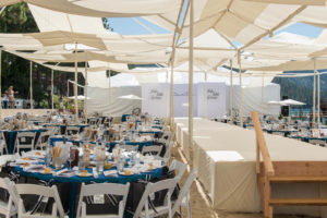 Swags attached to the exposed frames provided shade while offering guests an unobstructed view of Lake Tahoe. Photo courtesy of Camelot Party Rentals.