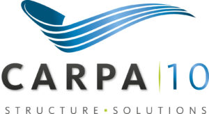 After more than 10 years of business, the new Carpa 10 logo is designed to symbolize a renewal of its intentions to provide total structure solutions using high quality products. Image: Carpa 10