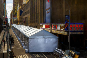The 500-foot-long arrival tent for the “Batman v Superman” premiere was 150 feet longer than previous movie premiere tents installed by Everything Entertainment. Photo courtesy of Everything Entertainment.