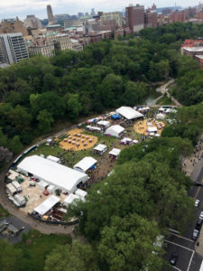 A New York City food festival installed 51 tents requiring more than 250,000 pounds of cement for ballasting. A “cheat sheet” derived from the online ballasting calculator helps sales personnel quickly reference recommended ballast for any tent. Photo courtesy of PTG Event Services.