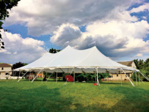 This Aurora tent by Anchor Industries and installed by Tents for Rent, Lititz, Pa., is shown in the early preparation stage for a wedding. Photo courtesy of Tents for Rent.