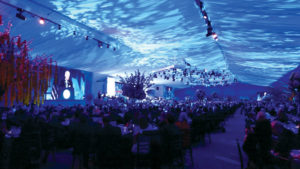 616GC supplied a complete ceiling liner treatment to enhance lighting and add texture to the tent's interior for MD Anderson Cancer Center’s November 2016 fund-raising dinner.  Photo courtesy of 616GC.