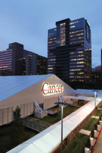 The complete tent package for the MD Anderson Cancer Center 75th Anniversary Project in Houston, Texas, provided the backdrop for fund-raising events that accommodated up to 14,000 attendees. The project took 616GC 12 months to plan and 30 days to install. Photo courtesy of 616GC.