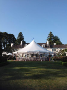 The off-white material in the sheer-top Aurora tent imparts a warm feeling to events, especially weddings. Photo courtesy of Elite Tent & Party Rental, Glen Cove, N.Y., and Anchor Industries. 